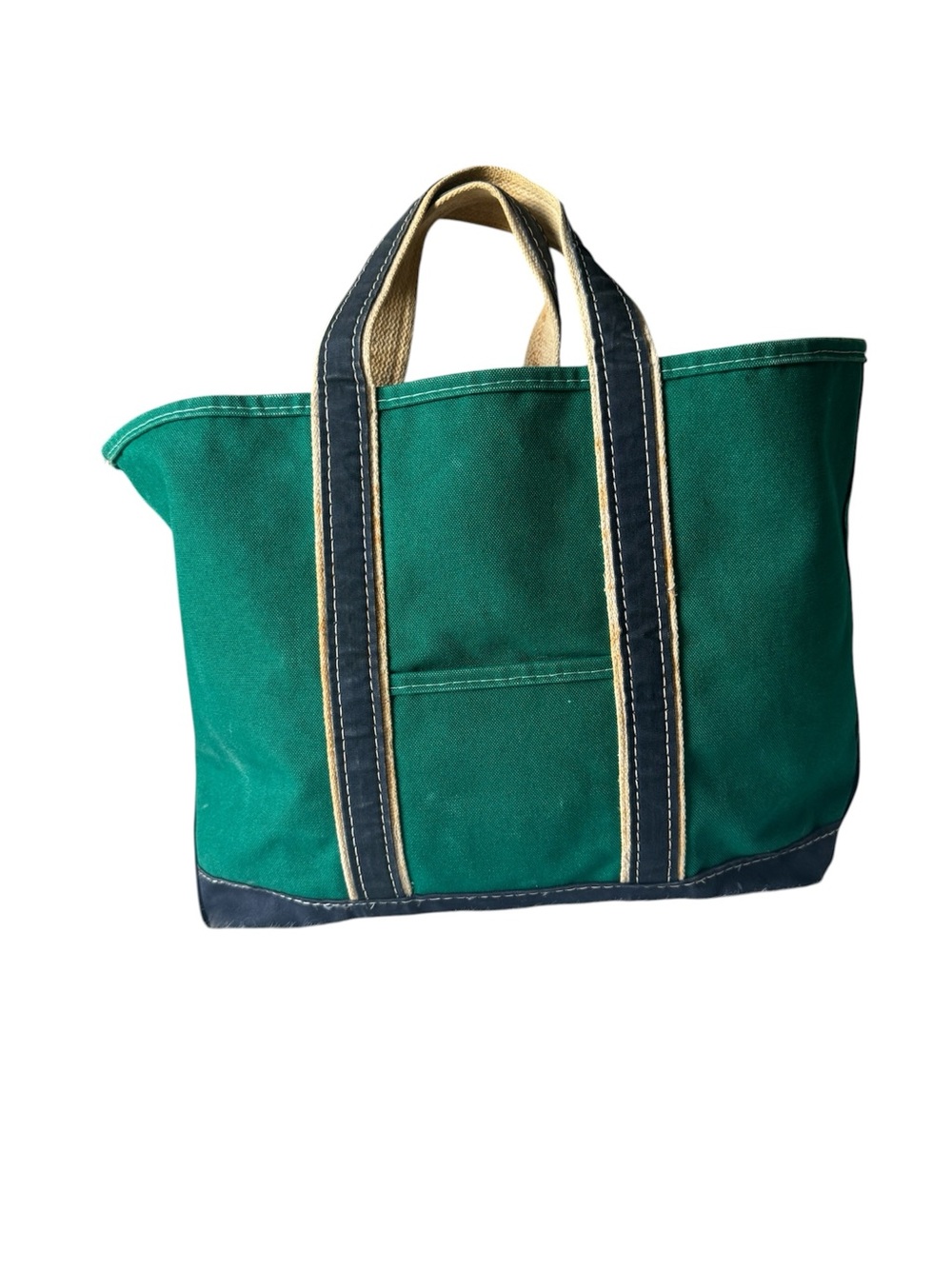 L.L. Bean vintage boat Tote canvas bag green blue large sawtooth crinkle tag